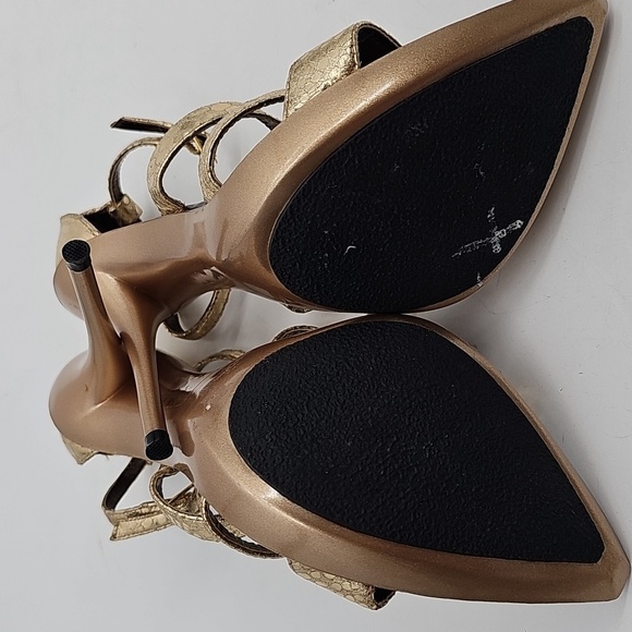 Colin Stuart Leather Gold Metallic Snip Toe Gladiator Heels Pumps Womens Size 8 - Picture 7 of 8